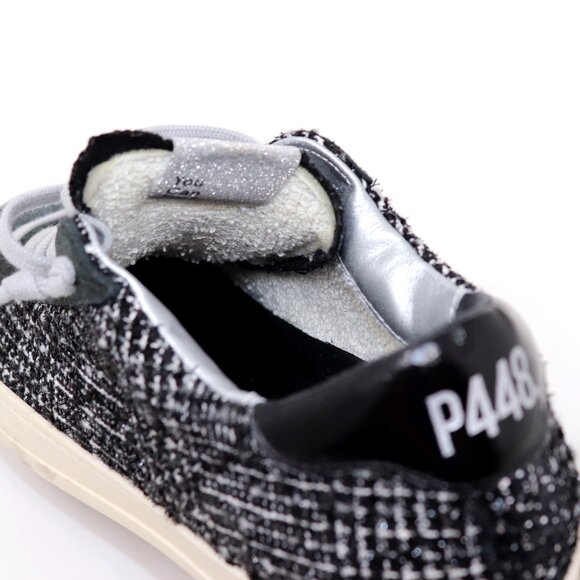 P448 Size 41 John Shaka Sneakers Black White Tweed & Suede - Picture 9 of 15